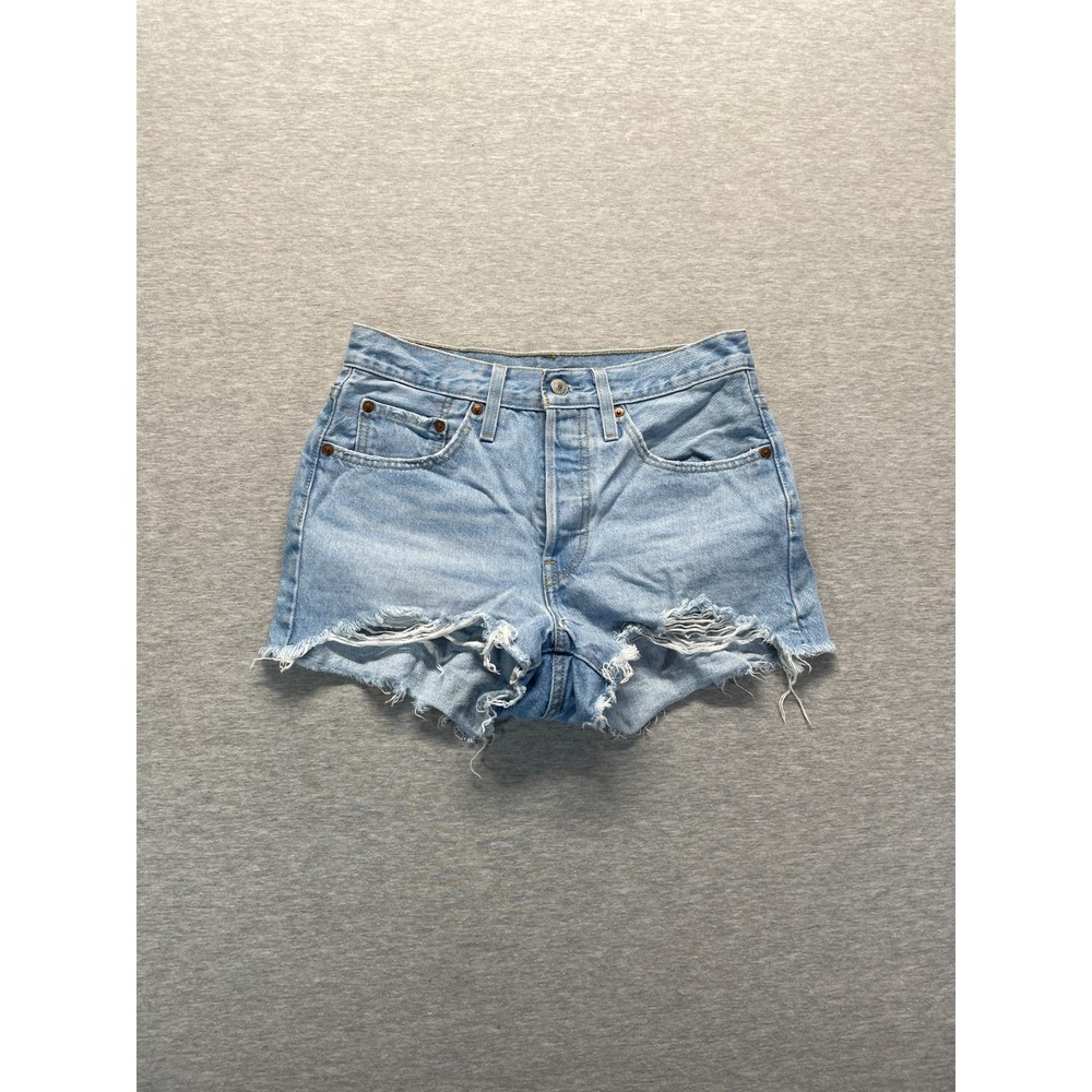 Levis 501 Original Fit High Rise Shorts Womens 26 Blue Distressed 56327-0086